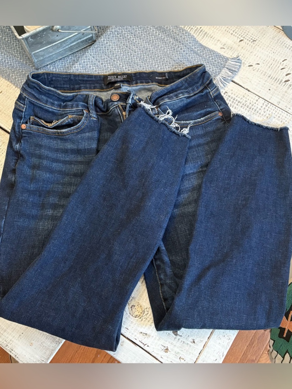 Judy Blue Jeans Women's Skinny High Rise Blue Raw Hem Denim Tag 14w EUC